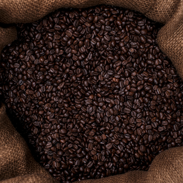 Italian Roast coffee from Willow and Bloom, packed in a jute bag for freshness